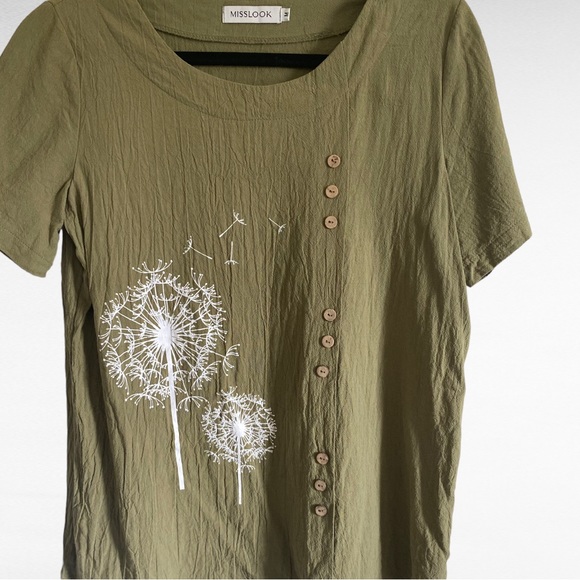 PURPLE TEXTURED DANDELION SHORT SLEEVE BUTTON FRONT TOP - Picture 5 of 8